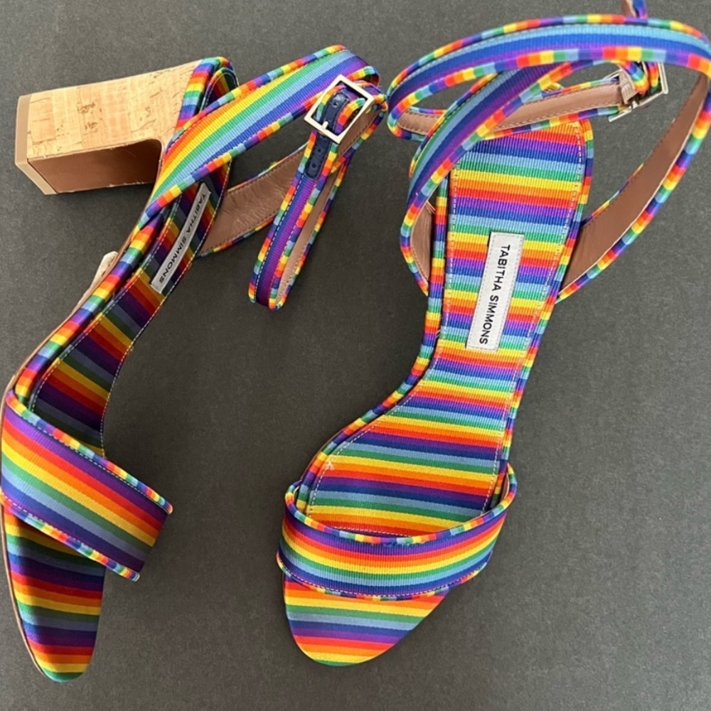 Tabitha Simmons Letitia rainbow stripe silk Sandals - Picture 5 of 9